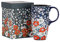 DUSVALLY Ceramic Mug Large Coffee Cup Tall Mugs Porcelain Latte Tea Cup with Lid 17oz,White and Red Flower