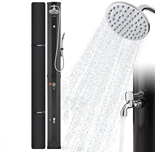 AREBOS Douche Solaire 60 L | avec douchette & thermomètre | température de l'eau jusqu'à 60°C Douche de Piscine Camping | pommeau de Douche Rond | Housse de Protection Incluse | Noir