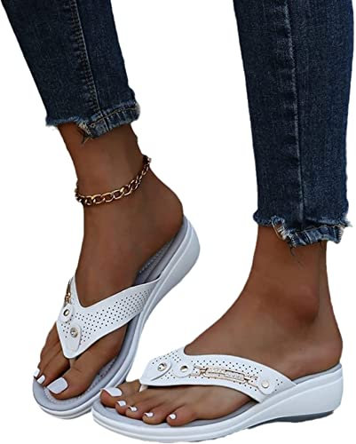 EXECAB Damen Zehentrenner Sandalen Damen Strass Flip-Flops Sommer PU-Leder Clip -Toe Pantoffeln Gummi Plateau Slippers Freizeit Strandschuhe
