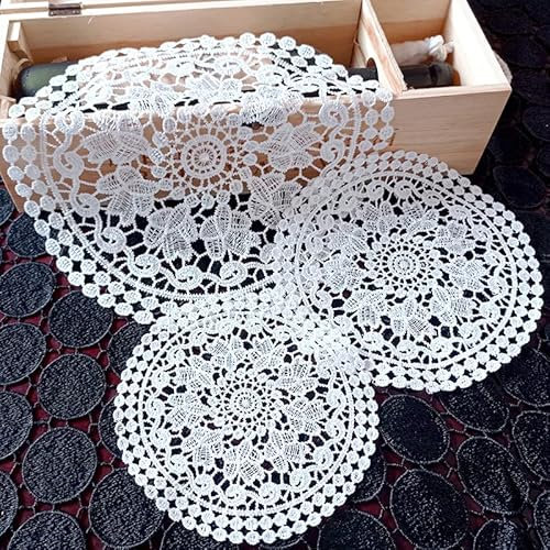 4 Stück Spitze Runde Gestickte Tischläufer, Handarbeit Geklöppelt Weiße Spitze Untersetzer Häkeln Spitzendeckchen Platzdeckchen für Küche, Esszimmer, Dreamcatcher Dekoration 30cm