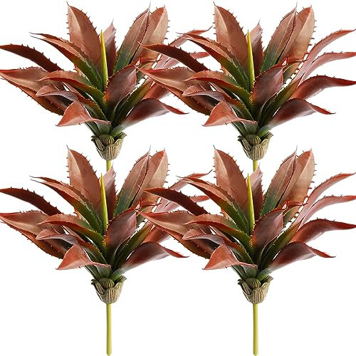 XunYee 4 piante grasse artificiali, grandi, finte senza vaso, realistiche, piante di aloe, fai da te, decorazioni per la casa, matrimoni, festival (verde rosso)