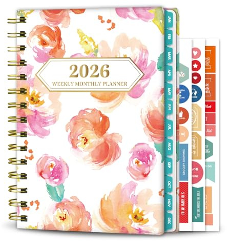 Ymumuda Planer 2024, Wochenplaner Monatsplaner 2024, 12-Monats-Schulplaner von JAN.2024 bis DEC.2024, 21,3 x 15,2 cm, Spiralplaner Notizbuch mit Aufklebern, Gummibandverschluss, Innentasche,
