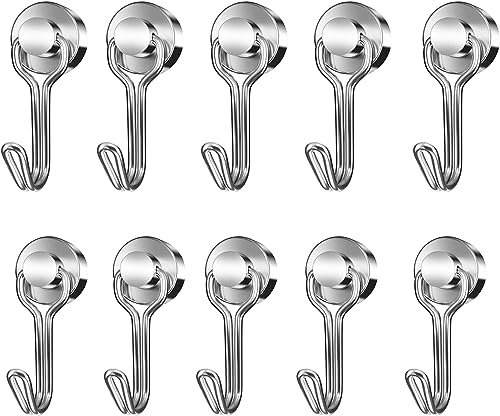 Aipudun Magnethaken, 10 Stück Schwarz Magnethaken Extra Stark,20mm Black Magnet Haken,Magnet Haken Drehbar hält 30LBS (13KG) Super Starker Magnete mit Haken Drehbar und Schwenkbar (20mm, Silber-)