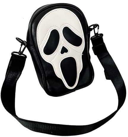 Halloween Deko Ghost Grimasse Umhängetasche Damen Männer Kinder, PU Halloween Leder Handtasche Tasche für Halloween Cosplay Party Crossbody Schultertasche