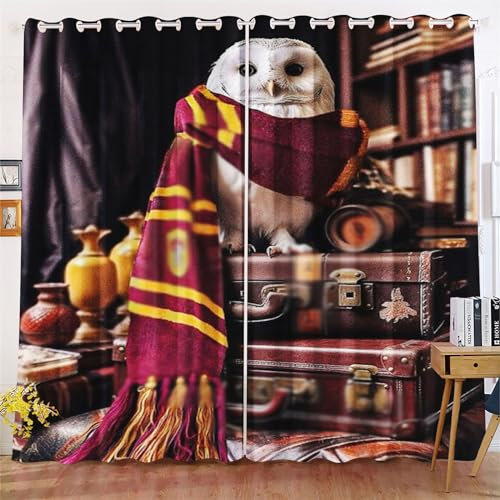 KIDSLOVE Eule Verdunkelungsvorhang-Set Für Schlafzimmer 3D-Druck Cartoon Eule Vorhänge Für Kinderzimmer Schiebegardine Blickdicht Für Dekoration Wohnzimmer (3,220x215cm(BxH)/ 110x215cmx2)