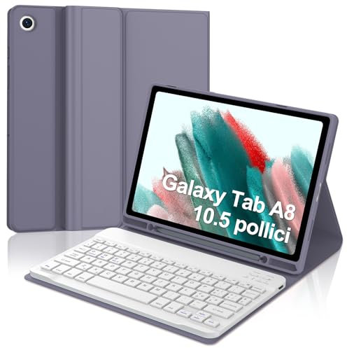 WINCHKING Custodia con Tastiera per Samsung Galaxy Tab A8, Tastiera Bluetooth Magnetica Rimovibile Retroilluminata QWERTY per Samsung Galaxy Tab A8 10.5'' 2021(SM-X200/X205/X207), Viola lavanda
