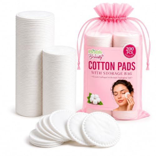SOL 200pk Cotton Pads - Round Cotton Wool Pads Make Up Remover | Cotton Pads Makeup Remover - Soft Round Pads for Face Cleansing, Baby Care & Toner, 200pk with Organza Bag