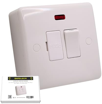 SHPELEC ® Premium Curved Edge White Electrical Sockets Range - Convenient and Versatile Power Solution (Fuse Spur with Neon + Back Box)