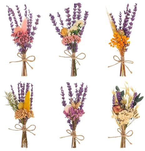 Vyuwast 6 Bündel Mini Trockenblumenstrauß Klein Violett Trockenblumen zum Basteln Natürliche Getrocknete Blumen Getrocknete Blumenstrauss Small Dried Flowers für Hochzeit DIY Handwerk Bilderrahmen