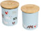 Generic Country Farmyard Kitchen Design Canister Set of 2 - Round TEA/COFFEE or SUGAR Caddy/Kitchen Storage Tins with Wooden Lid - Powder Blue/White - 14 cm