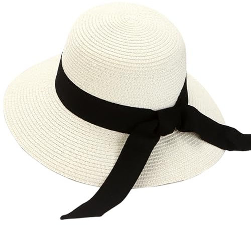 BABAHU Sonnenhut für Damen, UV-Schutz, große breite Krempe, verstaubarer Sonnenhut für Damen, Strohhüte, 01-weiß, Einheitsgröße