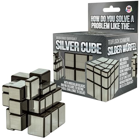 Funtime Gifts 10760 PUZZLE CUBE, Silver – Mirror Cube 3x3 for All Ages – Challenging Shape-Based Puzzle – Unique Gift for Puzzle Lovers
