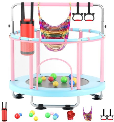 FitinOne 55 Toddler Mini Trampoline for Kids, Indoor Outdoor Toys with Swing, 440lbs Baby Kids Trampoline, Gymnastics Bar, Birthday Gifts for Boy Girl Age 1-8