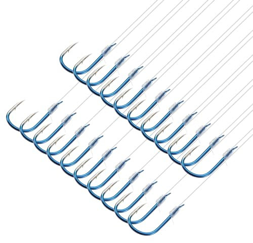 PATIKIL 4# Piccoli Ami da Pesca con Filo, 20pz 0.51x0.24 Pollici Impianti di Perforazione a Doppio Amo con Amo da Pesca con Ardiglione su Filo di Nylon per Acqua Dolce, Blu