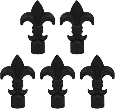 NUZAMAS 5 piezas de extremos de valla tridente, puntas en forma de lanza, decoración de hierro fundido, piezas clásicas, secciones de valla para hierro, valla de listones, patio, jardín, césped,