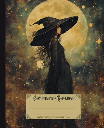 Composition notebook. Vintage witch: Witchy theme cover. Aesthetic whimsical fairytale witchcore composition notebook