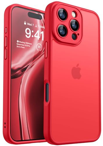 CANSHN Matte for iPhone 16 Pro Case, Upgraded [Full Camera Protection] [Translucent Matte] Shockproof Protective Phone Case for iPhone 16 Pro 6.3 - Red