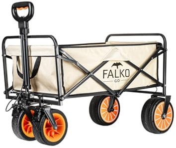 FALKO GO Carrello elettrico pieghevole, pneumatici larghi su tutte le superfici, carrello a mano con motore, carrello da giardino, da spiaggia, da campeggio, pieghevole