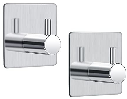 Gadom Self Adhesive Hooks, 2 Pack Stick On Hook Max 5kg Heavy Duty Wall Door Hooks Nail Free Sticky Coat Hook for Hanging Coats, Keys, Kitchen Bathroom Door Office Toilet