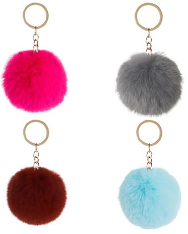 4-pack porte-clés pendentif pom pom, porte-clés pom pom, pendentif en peluche, accessoires pendentif en peluche pour filles, pour la décoration de sac, porte-clés
