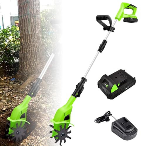 Motozappa elettrica senza fili, fresa manuale elettrica per fresare il terreno, zappa, 97-127 cm regolabile, con batteria ricaricabile da 4000 mAh e caricatore, per allentamento del terreno per orti e