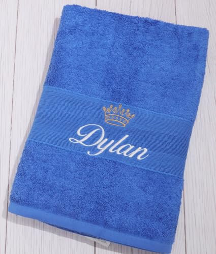 BotoHome ★ Duschtuch 70x140 mit Namen mit Aufhänger ★ Handtuch 50x100 mit Namen und Motiv Bestickt ★ 500 g/m2 ★ 100% Baumwolle ★ SUPER QUALITÄT ★ Geschenk ★ (Blau, 70 x 140 cm + Motiv)