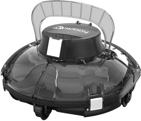 WINNY POOL CLEANER Winny 200 Robot Piscine, Aspirateur Piscine Sans Fil Avec Batterie, Autonomie 75 Min pour Piscines Hors-Sol 60m², Double Filtration,Stationnement Automatique(Transparent Noir-Blanc)