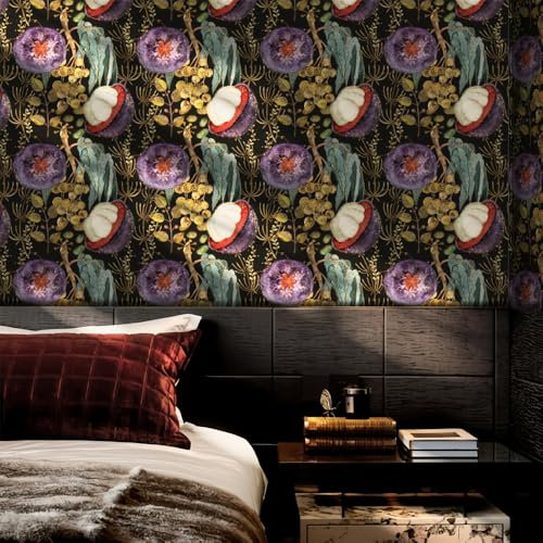 Papier Peint Panoramique Violet Noir Or Papier Adhesif pour Meuble Salonpapier Peint Adhesif Mural Papier Peint Intissé Facile à Peler Papier Adhésif Décoratif Cuisine 38.6x100.6cm