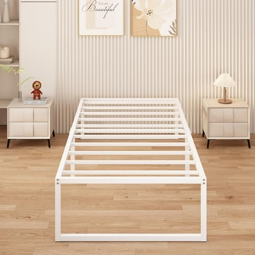 Yicensen Metallbett 80x190 cm mit Lattenrost Metall, Einzelbett | 41cm Höhe Bettrahmen, Stabiles, Leichte Montage, Geräuschfrei, Weiß