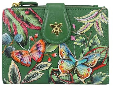 Anuschka Portefeuille organisateur à deux volets en cuir véritable peint à la main pour femmes - Dancing Leaves