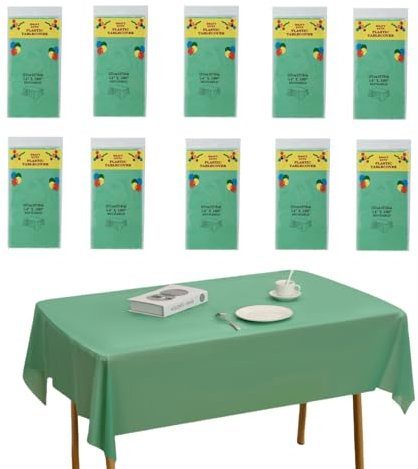 CEILIWEN 10 Pack Sage Green Disposable Rectangular Tablecloths 274x137cm, Party Table Covers for Weddings, Picnics, Indoor & Outdoor Use