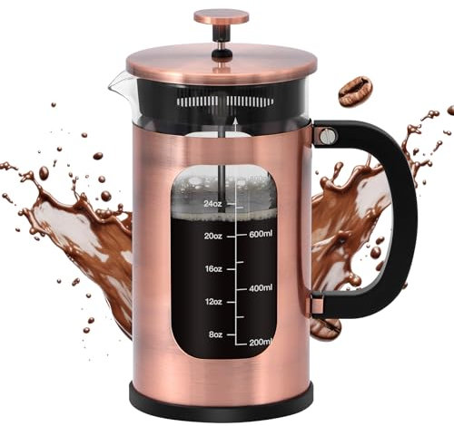 Panana French Press Kaffeebereiter, 1000 ml, Kaltgebrühter Kaffee, Teekanne für Reisen, hitzebeständige Dicke, Borosilikatglas, französische Presse (230B-Kupfer)
