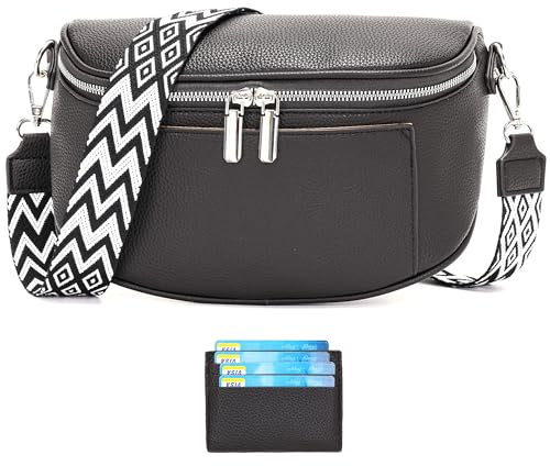 Paigtes Umhängetasche Damen klein Veganes Leder kleine Bauchtasche damen Tasche crossbody bag Handbags for women mit Breitem Schultergurt schwarz