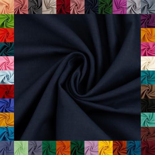 Baumwollstoff HEIDE, 100% Baumwolle, 42 Uni-Farben, Coupons (keine Meterware), ca. 150 cm breit, ca. 160 g/m², Oeko-TEX Standard 100 (dunkelblau, 0,5 m)