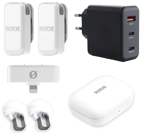 Rode Wireless Micro Drahtloses Mikrofon-System IOS Light-ning Weiss mit keepdrum Netzteil