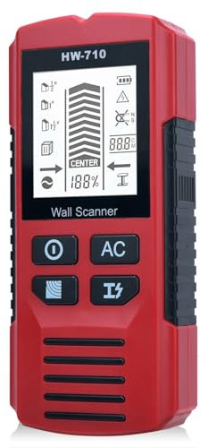 Leitungssucher Ortungsgerät, 5 in 1 Wandscanner-Detektor, Multifunktional Stud Finder mit LCD Anzeige akustischem Alarm,Elektronische Messinstrument für Holz Eisenmetalle Nichteisenmetalle Kabel (Rot)