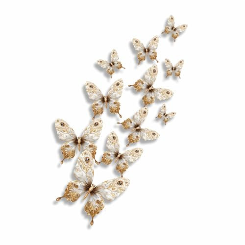 x11 Elegant Gold Butterfly Vinyl Stickers, Cover up Marks, Multi-Purpose Ideal for Phone, Cups, Tile, Toilet, Car, Laptop, Glass, Wall. Non Transparent Decal, Weatherproof & Vibrant (White Gold)