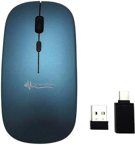 GeneralKeys Mini Funkmaus: Flache Akku-Mini-Maus mit Bluetooth 5.2 & 2,4 GHz, graublau (aufladbare Maus, Multimodus, PC)