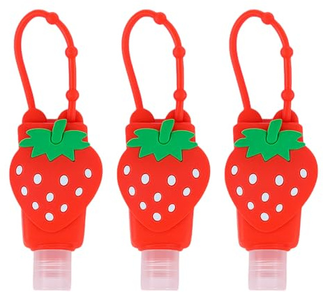 3Pcs Strawberry Empty Travel Bottle Hand Sanitizer, Refillable Bottle Cosmetic Container for Cosmetic Containers, Silicone Case Keychain Carrier, Refillable Portable Travel Containers Tools