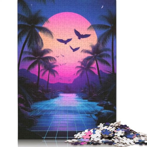 1000 Pieces Jigsaw Puzzles Retro Sunset Palms Puzzle for Adults for Adults And Teenagers Paperboard Puzzles Great Gift for Adults 38x26cm/1000pcs