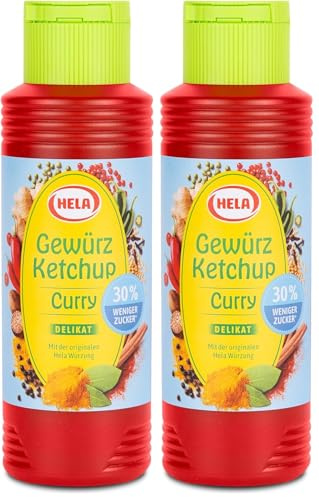 Hela Gewürz Ketchup Curry delikat 30% weniger Zucker und ohne Süßungsmittel 300 ml Ketchupflasche Gewürzketchup Flasche zum Dippen, Verfeinern und Genießen (Packung mit 2)