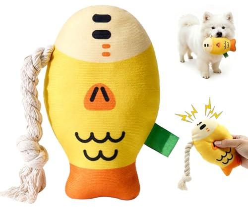 YeahBoom Fisch Hundespielzeug,Antistressente für Hunde,Welpen Kauspielzeug,Quietschspielzeug Hund Kuscheltier,Plüsch Quietschend Interaktives Stabiles Spielzeug,für Kleine,Mittlere Hunde
