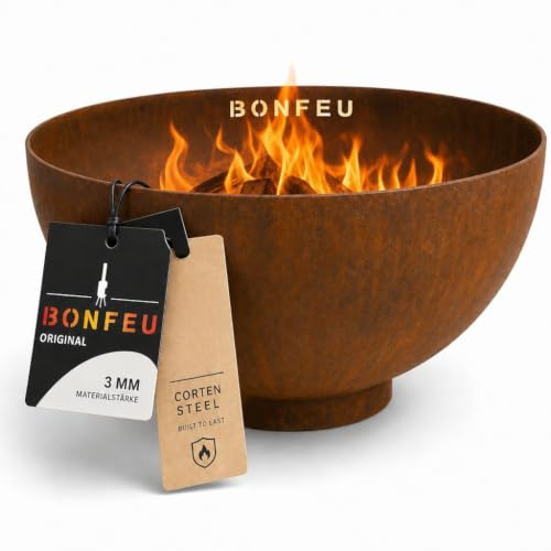 BonFeu Brasero BonBowl Pro de 100 cm de diamètre - Pour une expérience de feu intense - Brasero en acier Corten de 3 mm - 100 x 100 x 50 cm