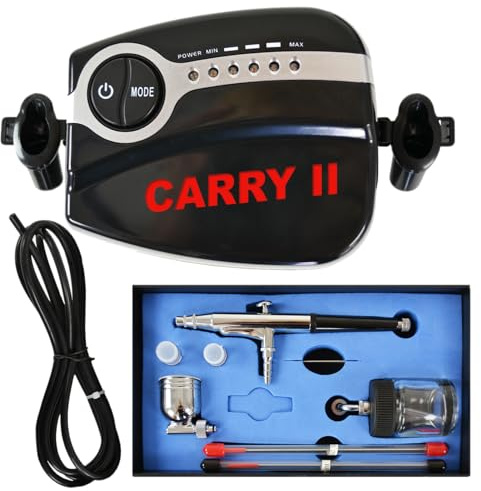 Airbrush Compressor Kit Airbrush Mini Compressor with Sensor Touch Control with 5 Power Levels and LED Control Light Airbrush Kit with Airbrush Spray Gun (Set Carry 2 Black)