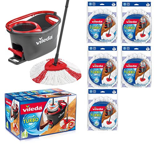 Vileda Turbo EasyWring & Clean Complete Set, Mop with Bucket and Power Spinner Plus Five Replacement Heads Turbo Classic Top Price