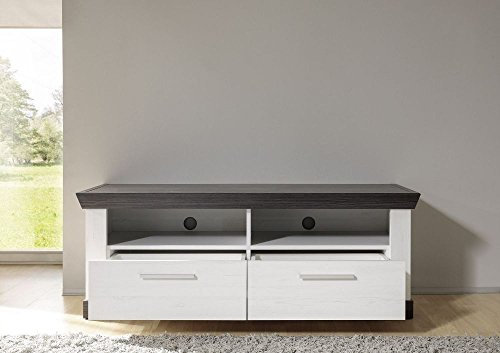 TV-Lowboard Lyon II - in Pinie weiß Nachbildung, Wengenachbildung in 134x51x44 cm, Sideboard, Kommode, Schrank, Wohnzimmerschrank, Wohnzimmer, Multimediaboard, Multimediaschrank,