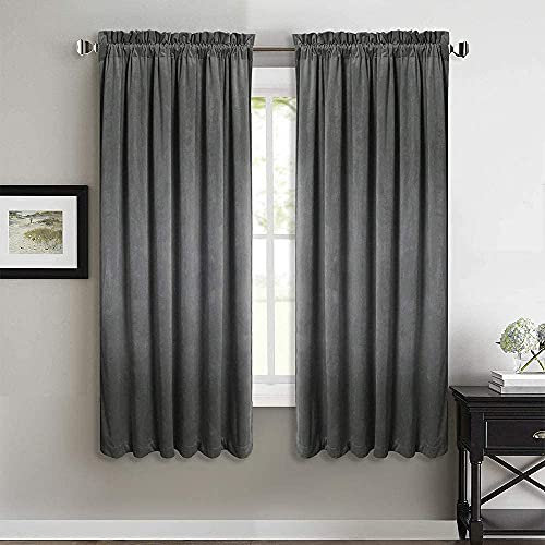 StangH Grey Blackout Velvet Curtains 63 inch - Elegant Super Soft Thick Velvet Curtains with Dual Rod Pocket for Boys Room, W52 x L63-inch Per Panel, Set of 2