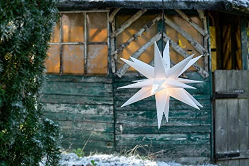 Novaliv Weihnachtsstern beleuchtet Faltstern 55cm Dekostern Weiss hochwertiger Kunststoffstern für Glühbirne mit Timer Funktion 3D Stern 18 Zackig Leuchtstern Weihnachtslicht Winterbeleuchtung