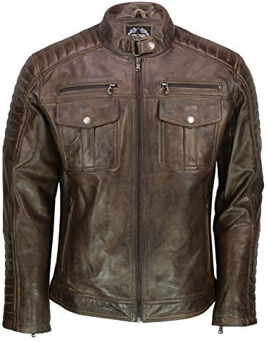 Xposed Vera Pelle Chiodo Uomo d'antiquariato Lavato cerataL'azienda Equipaggiata Retro Bombardiere Inchiostro Blu Marrone [EXP-456-BROWN-2XL]