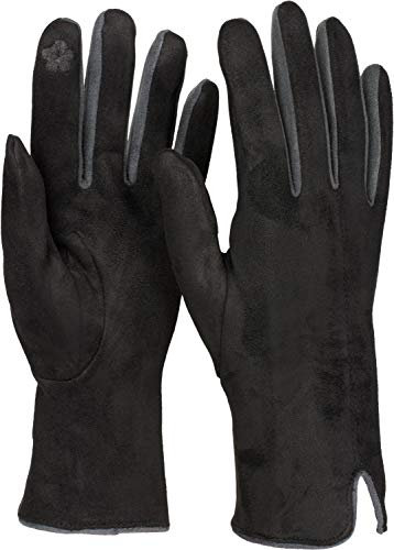 styleBREAKER Damen Touchscreen Handschuhe mit Farbkontrast und Fleece Futter, warme Thermo Fingerhandschuhe, Winter 09010030, Farbe:Schwarz